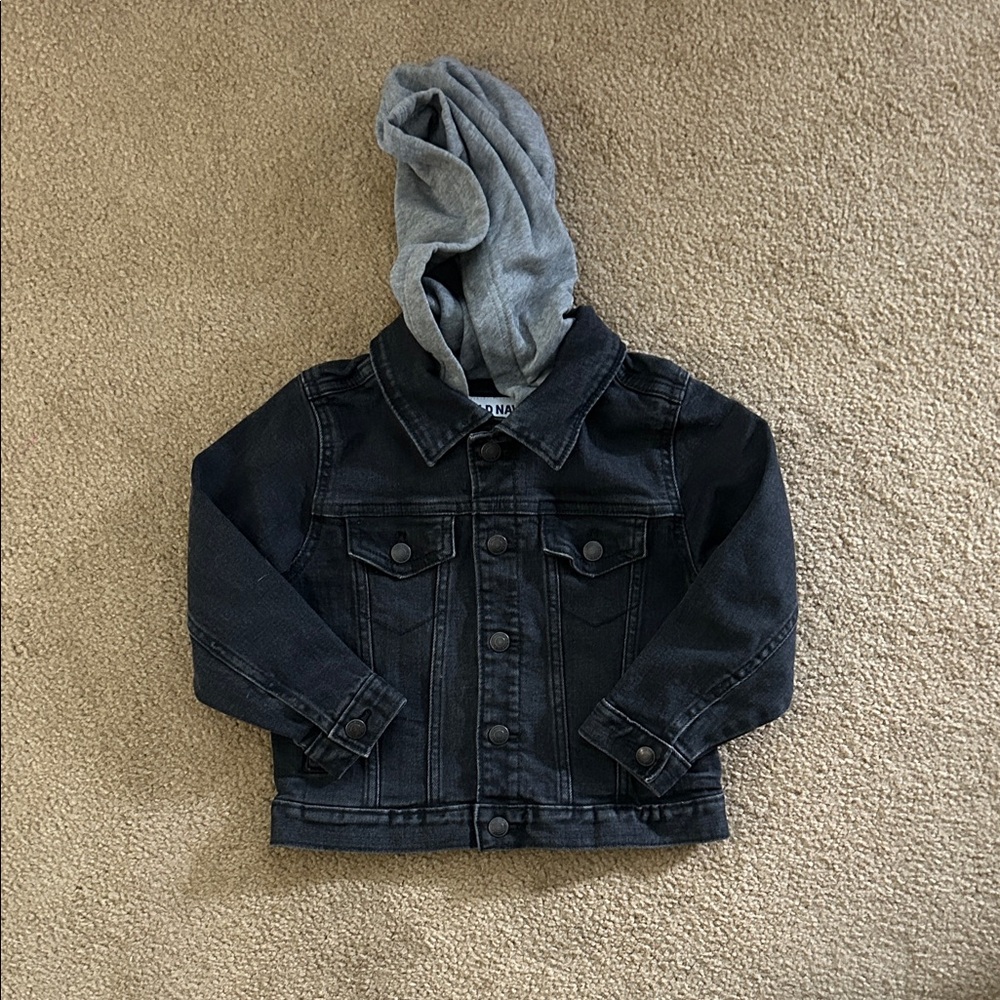 Old Navy Kids Black Denim Jacket with Gray Hood